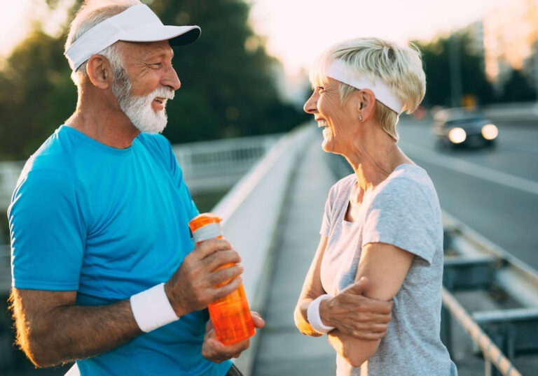 a man and woman aging happily